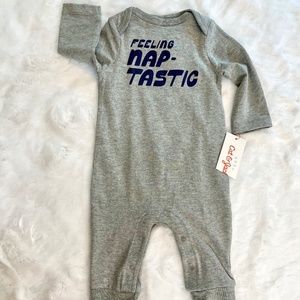Cat & Jack Gray Playsuit "Feeling Nap-Tastic" Snap Leg Closure 0-3M - NWT